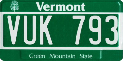 VT license plate VUK793