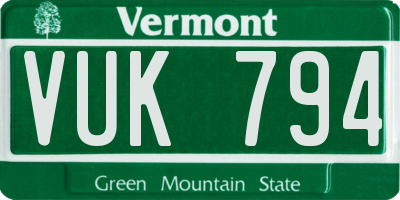 VT license plate VUK794