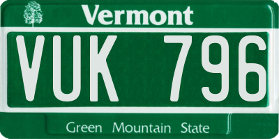 VT license plate VUK796