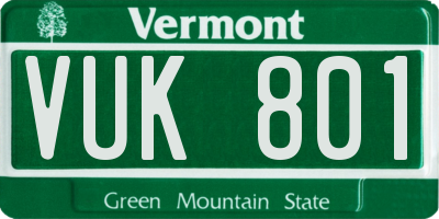 VT license plate VUK801