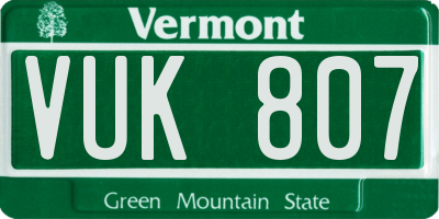 VT license plate VUK807