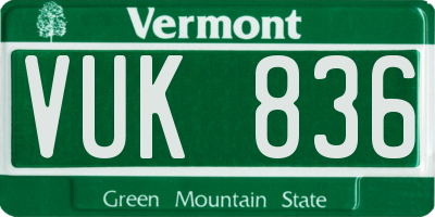 VT license plate VUK836