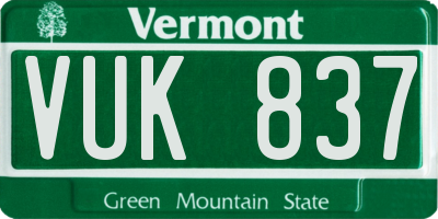 VT license plate VUK837