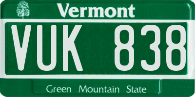 VT license plate VUK838