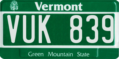 VT license plate VUK839