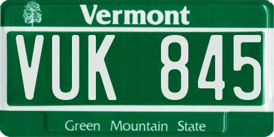 VT license plate VUK845