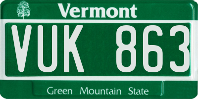 VT license plate VUK863