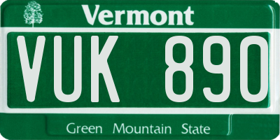 VT license plate VUK890