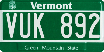 VT license plate VUK892