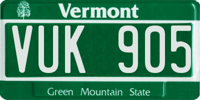 VT license plate VUK905