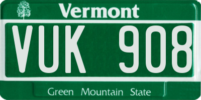 VT license plate VUK908