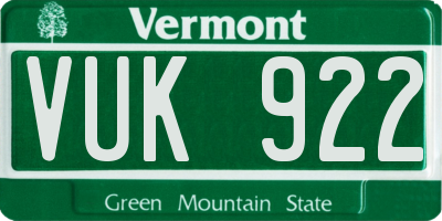 VT license plate VUK922
