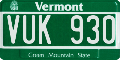 VT license plate VUK930