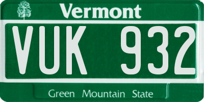 VT license plate VUK932