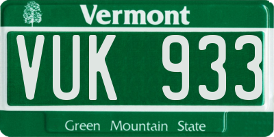 VT license plate VUK933