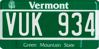 VT license plate VUK934
