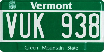 VT license plate VUK938