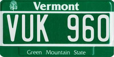 VT license plate VUK960