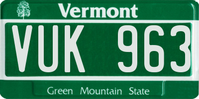 VT license plate VUK963