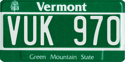 VT license plate VUK970