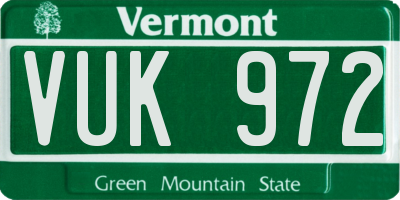 VT license plate VUK972