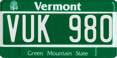 VT license plate VUK980