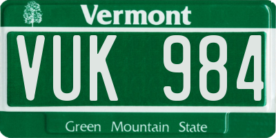 VT license plate VUK984