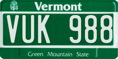 VT license plate VUK988