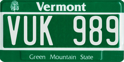 VT license plate VUK989