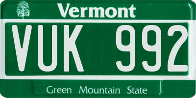 VT license plate VUK992