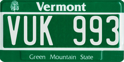 VT license plate VUK993