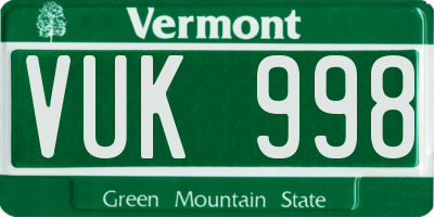 VT license plate VUK998