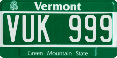 VT license plate VUK999