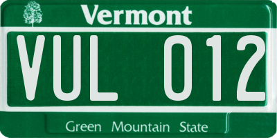 VT license plate VUL012