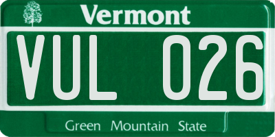 VT license plate VUL026