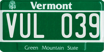 VT license plate VUL039