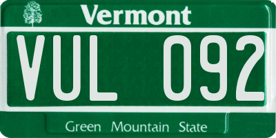 VT license plate VUL092