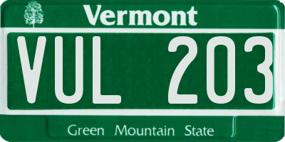 VT license plate VUL203