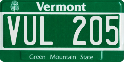VT license plate VUL205