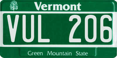 VT license plate VUL206