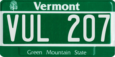 VT license plate VUL207