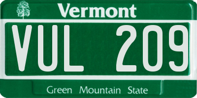 VT license plate VUL209