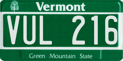 VT license plate VUL216