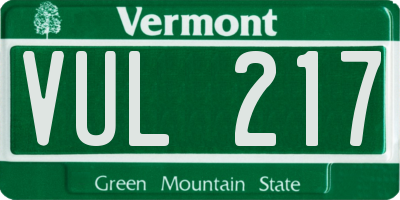 VT license plate VUL217