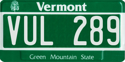 VT license plate VUL289