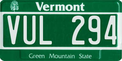 VT license plate VUL294