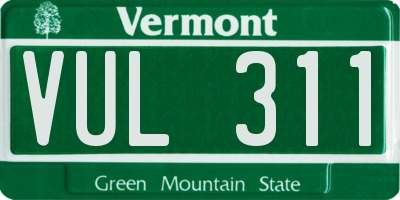 VT license plate VUL311