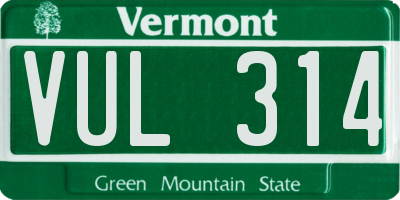 VT license plate VUL314