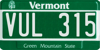 VT license plate VUL315
