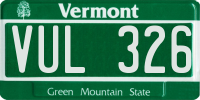 VT license plate VUL326